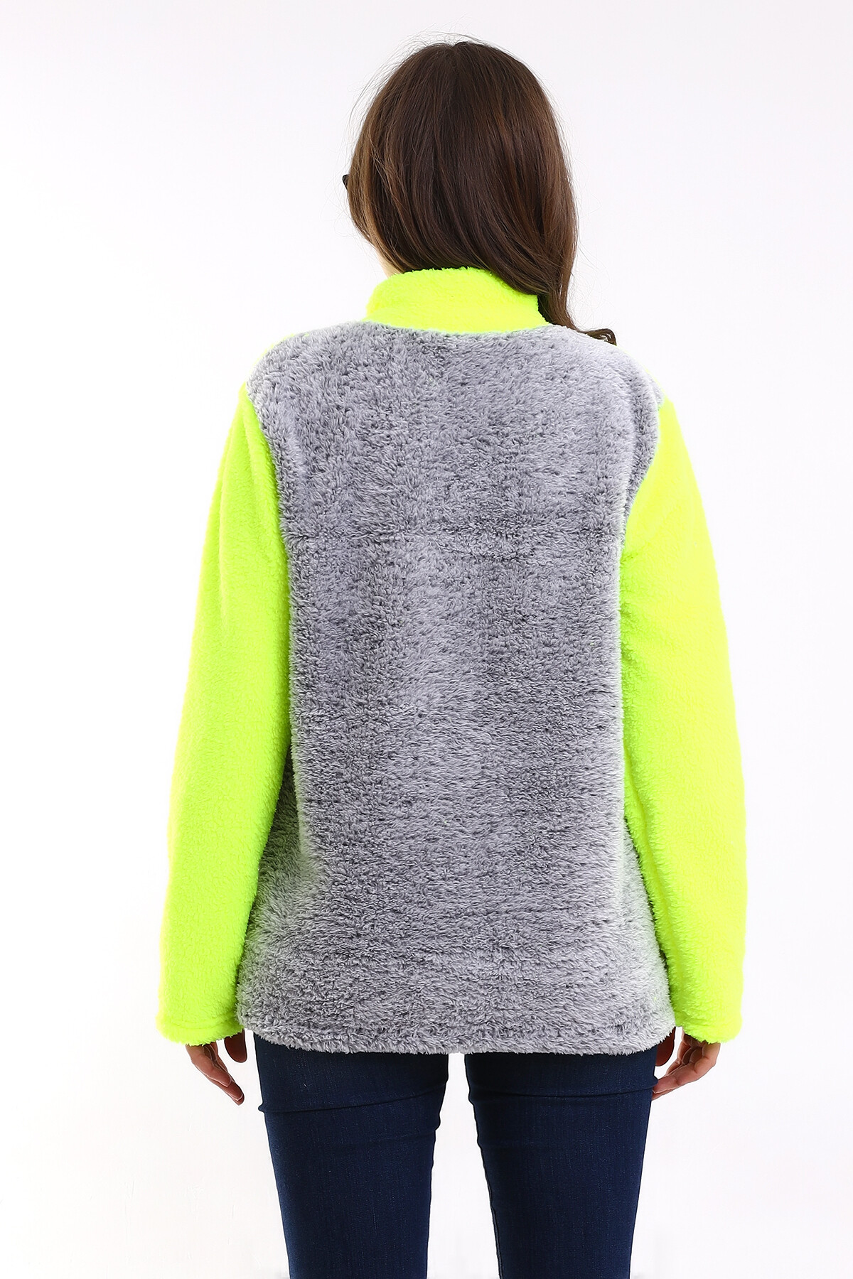 Fermuarlı Bloklu Polar Sweatshirt