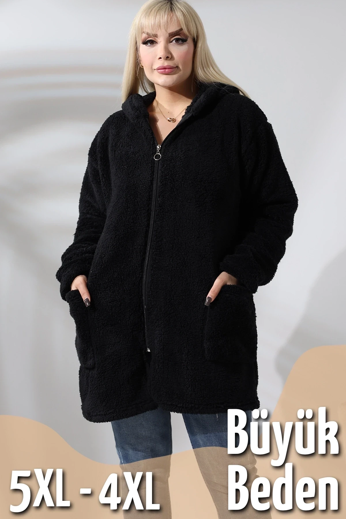 Fermuarlı Polar Sweatshirt - Büyük Beden