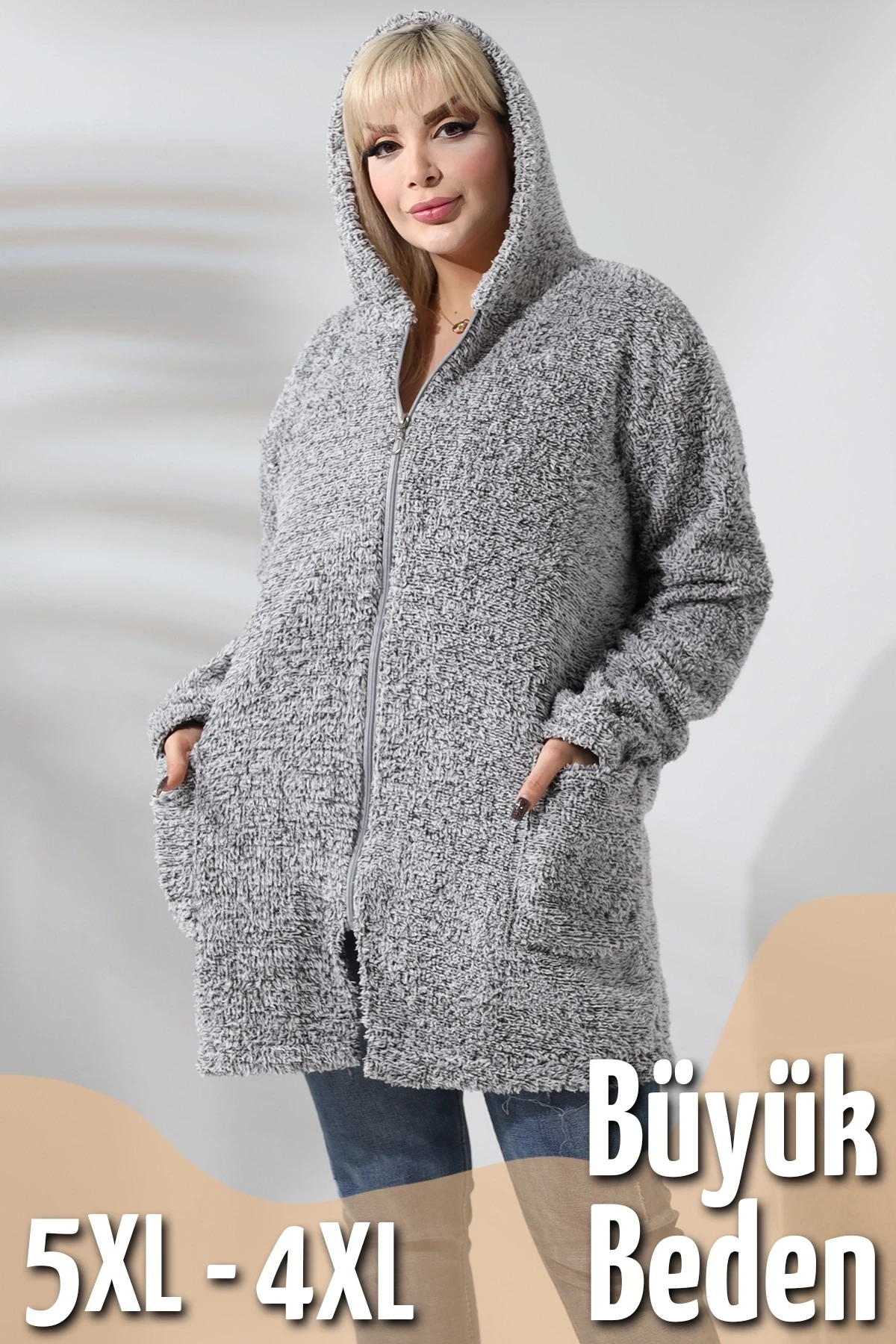Fermuarlı Polar Sweatshirt - Büyük Beden