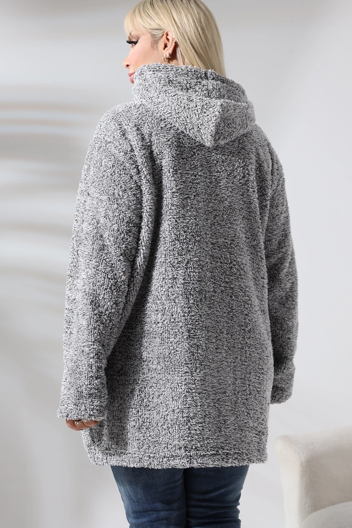 Fermuarlı Polar Sweatshirt - Büyük Beden