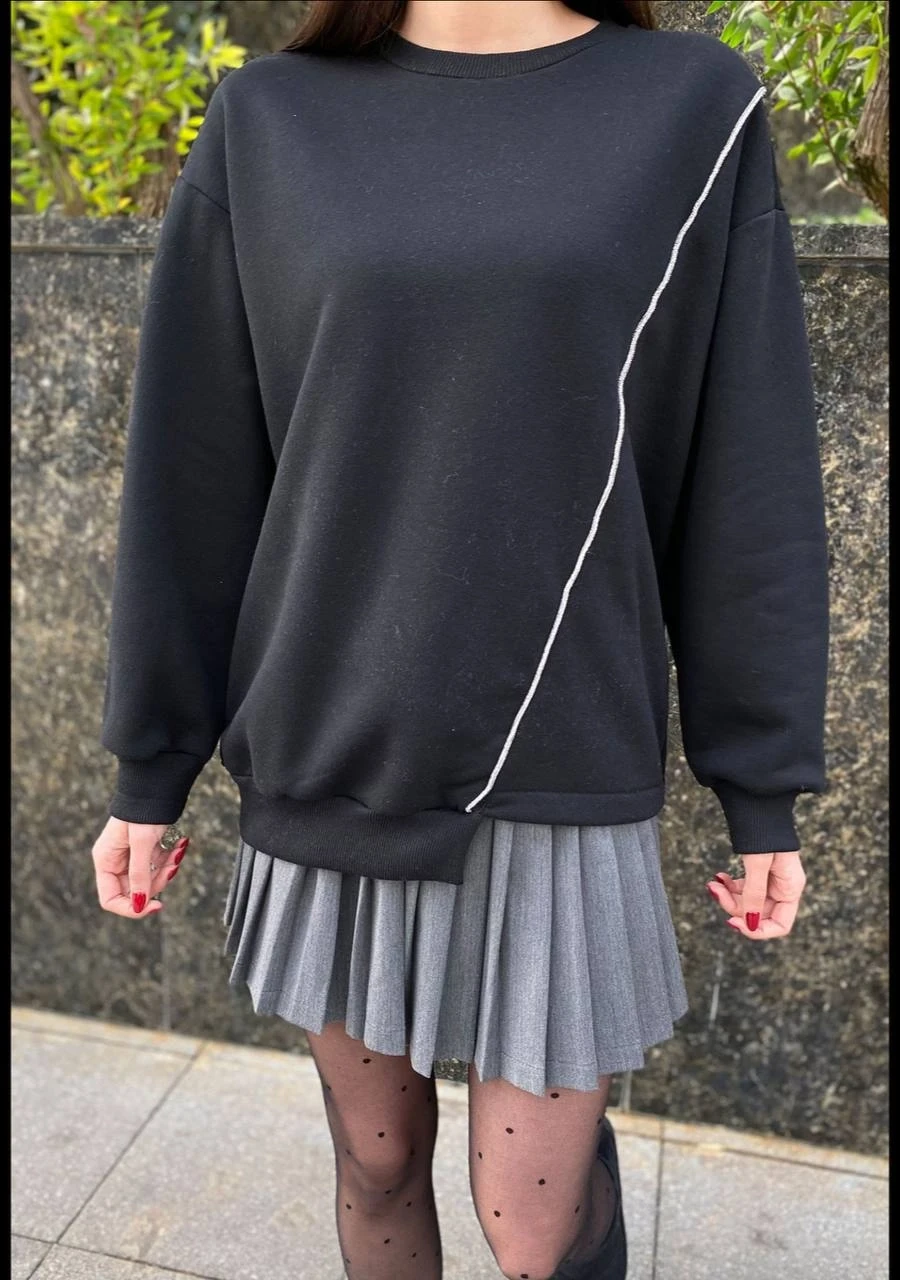 Gümüş Şeritli 3 İplik Sweat Siyah