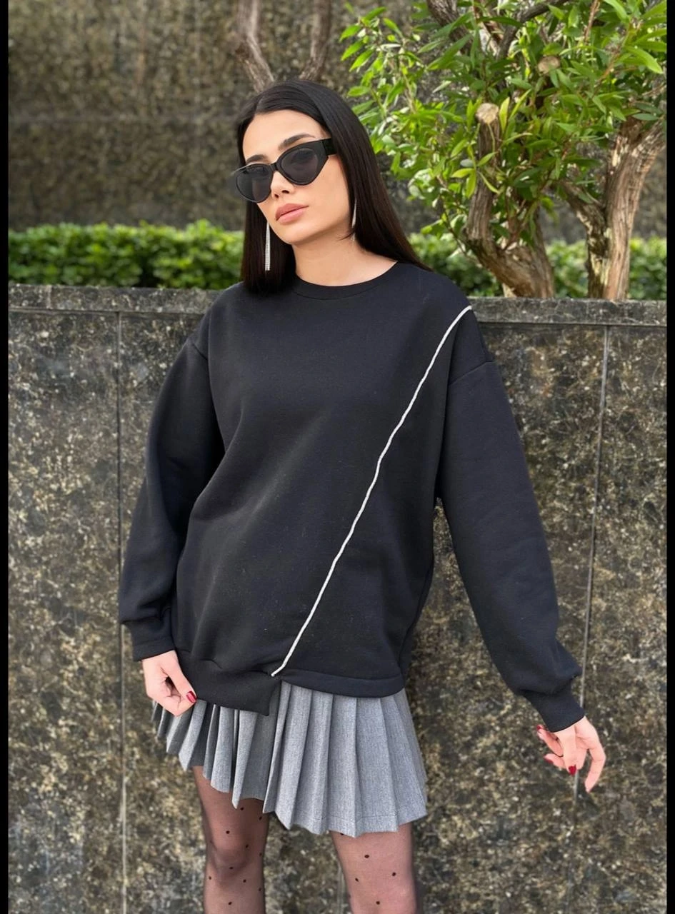 Gümüş Şeritli 3 İplik Sweat Siyah