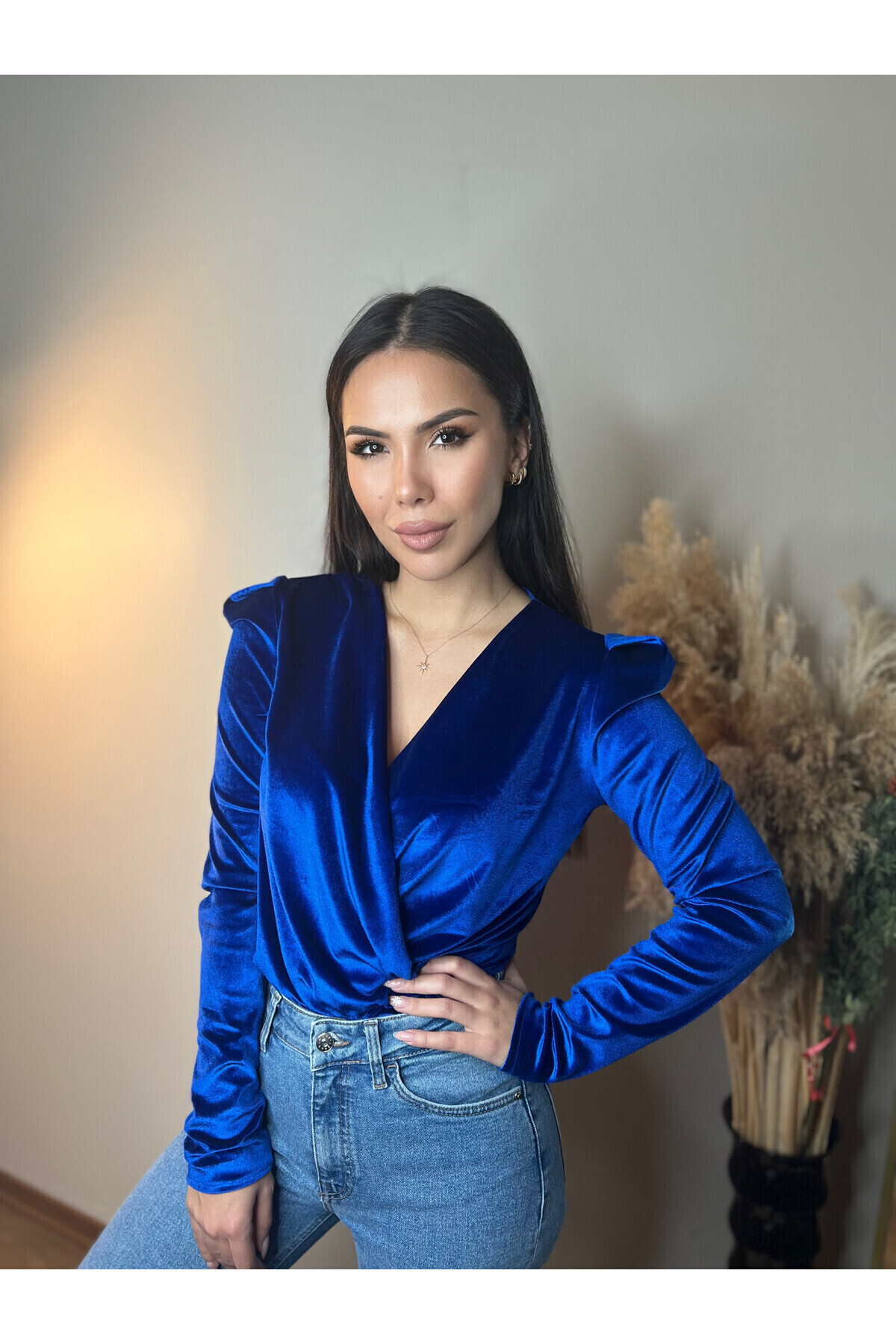 Kadife Kruvaze Alttan Çıtçıtlı Bodysuit