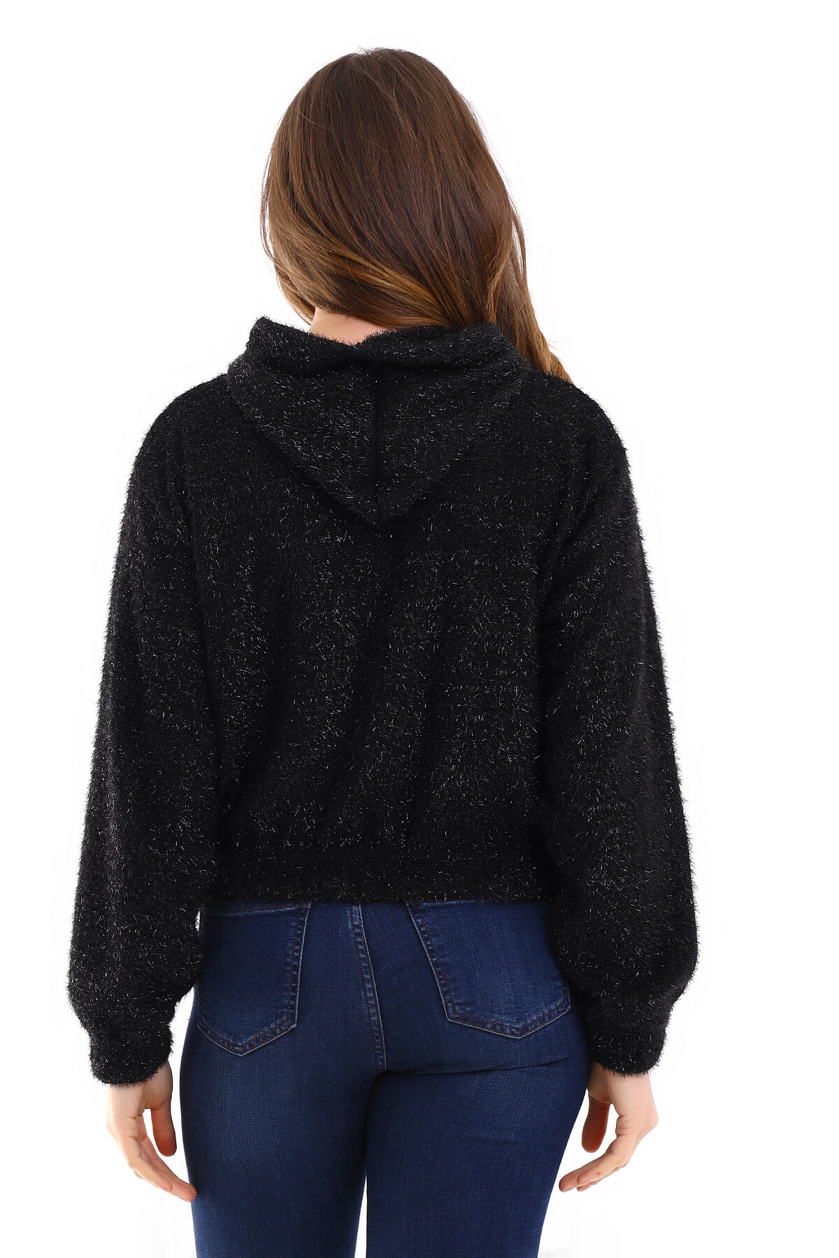Kapşonlu Fermuarlı Crop Sweatshirt
