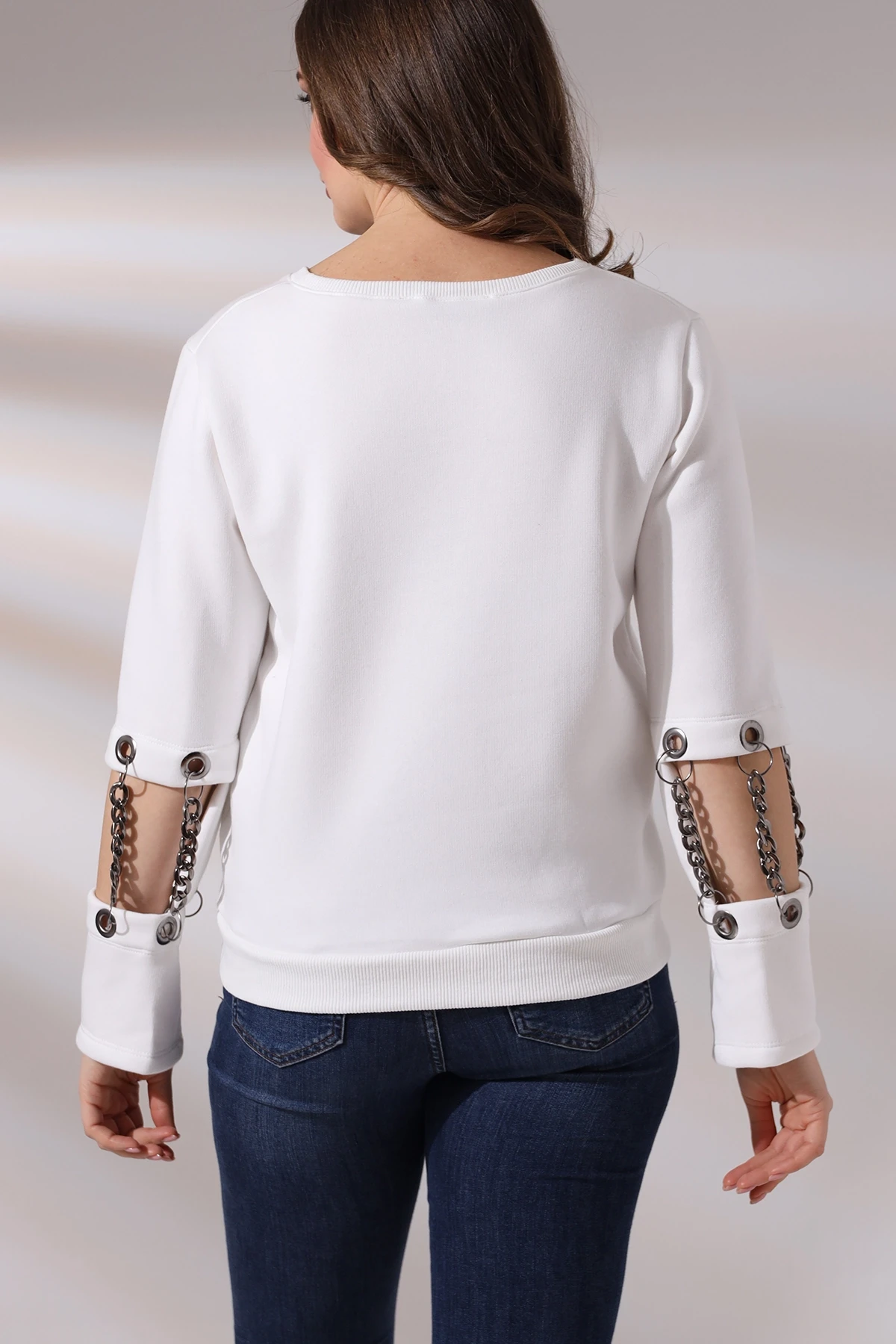 Kol Zincir Detay 3 İplik Sweatshirt