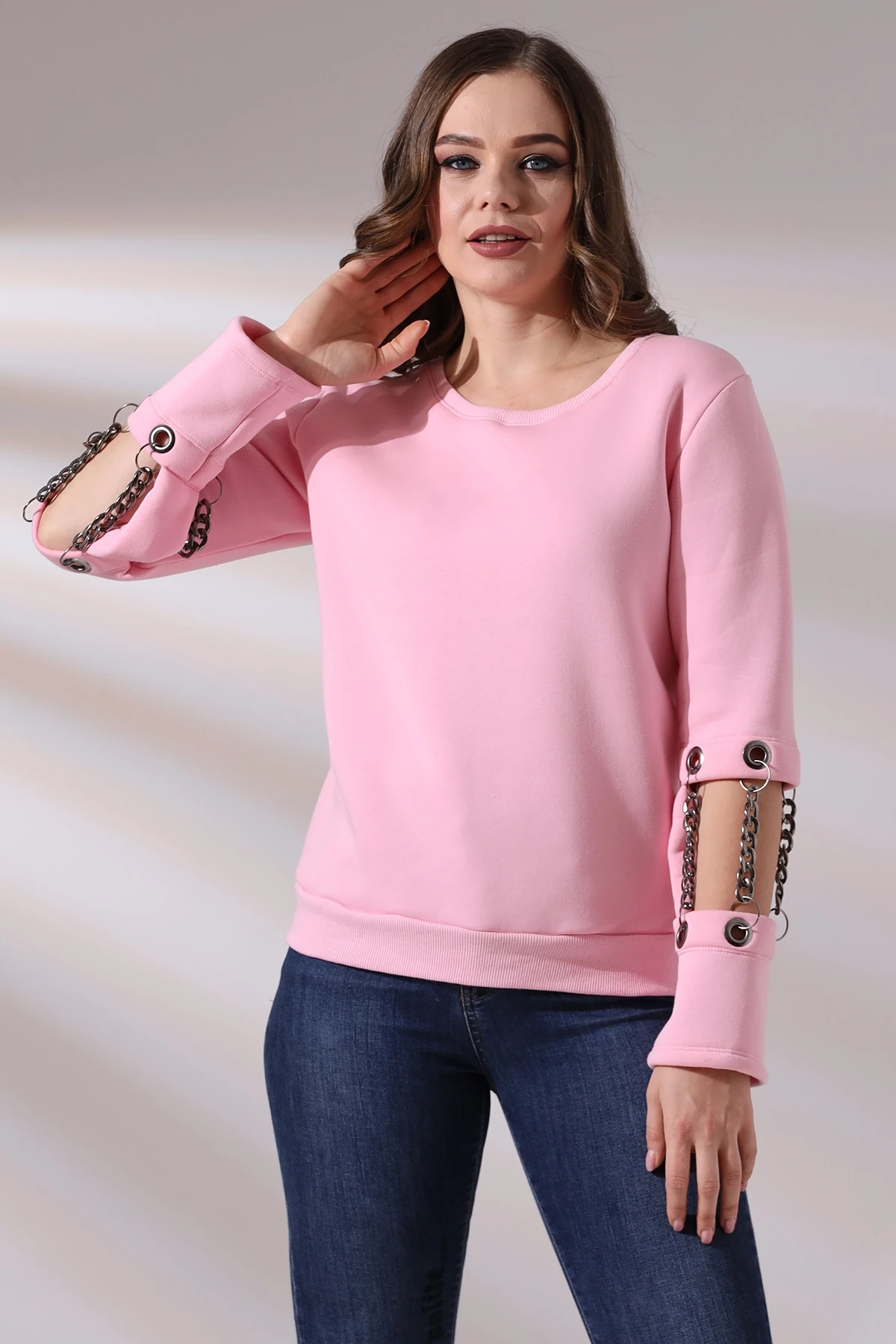 Kol Zincir Detay 3 İplik Sweatshirt