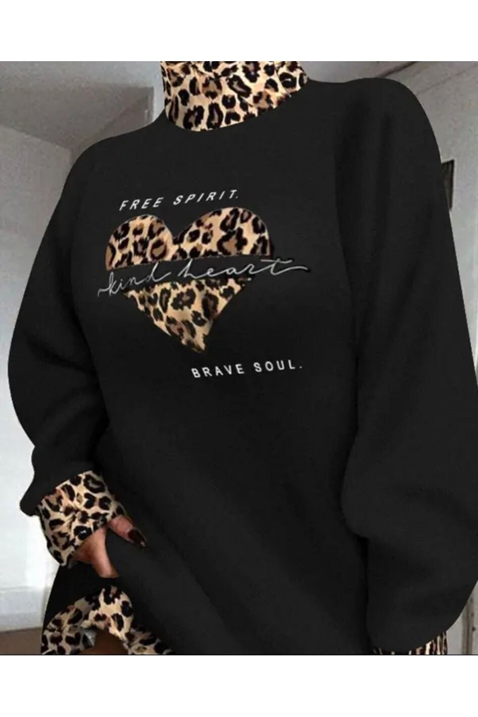 Leopar Garni Baskılı Salaş Scuba Elbise