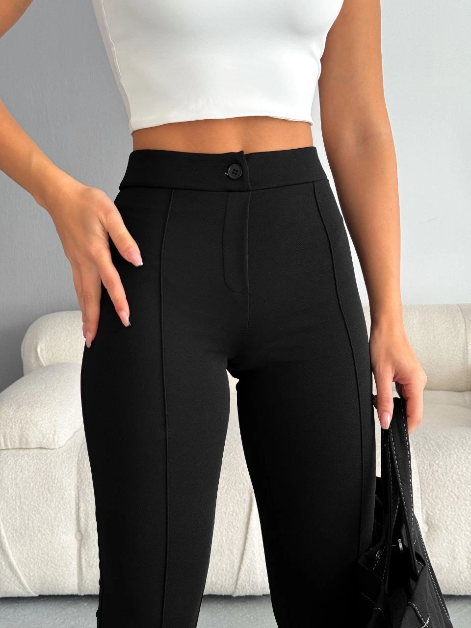 Likralı Çimalı Pantalon