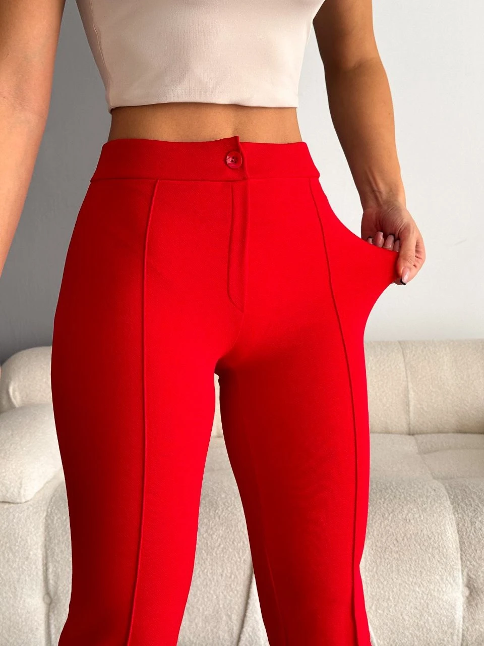 Likralı Çimalı Pantalon