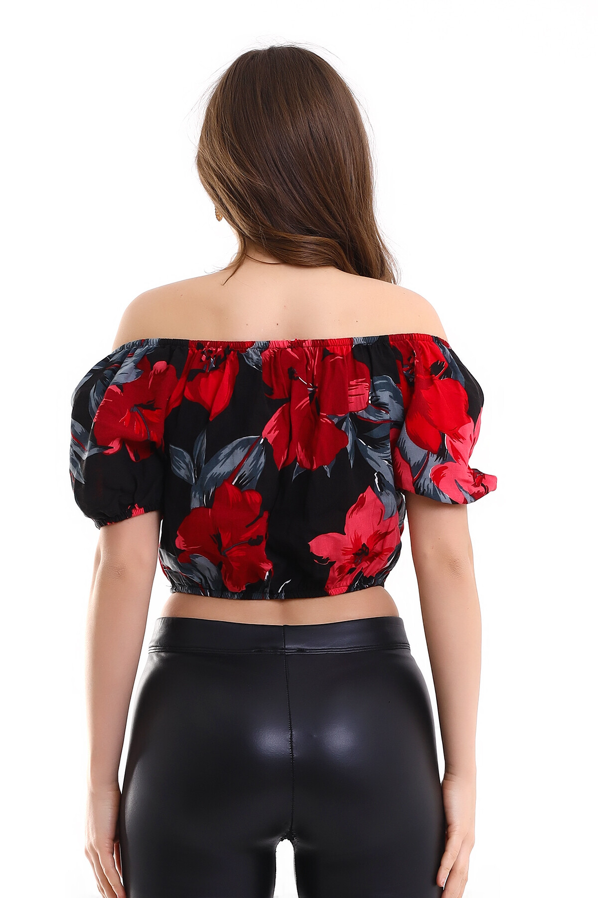 Madonna Yaka Desenli Crop Bluz