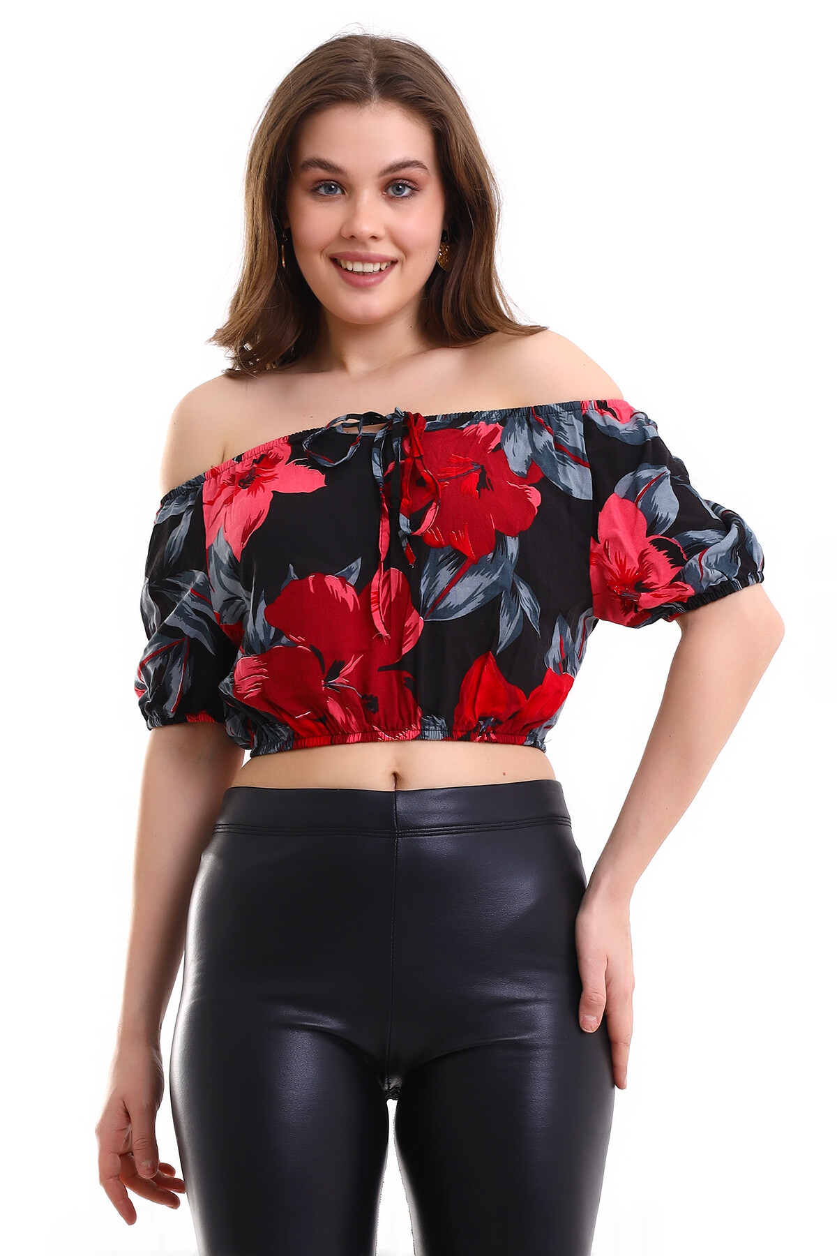 Madonna Yaka Desenli Crop Bluz