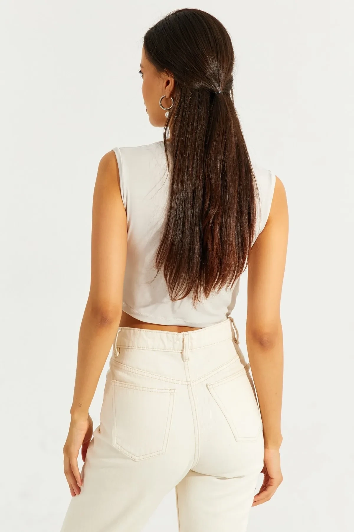Önü Düğümlü Crop Bluz