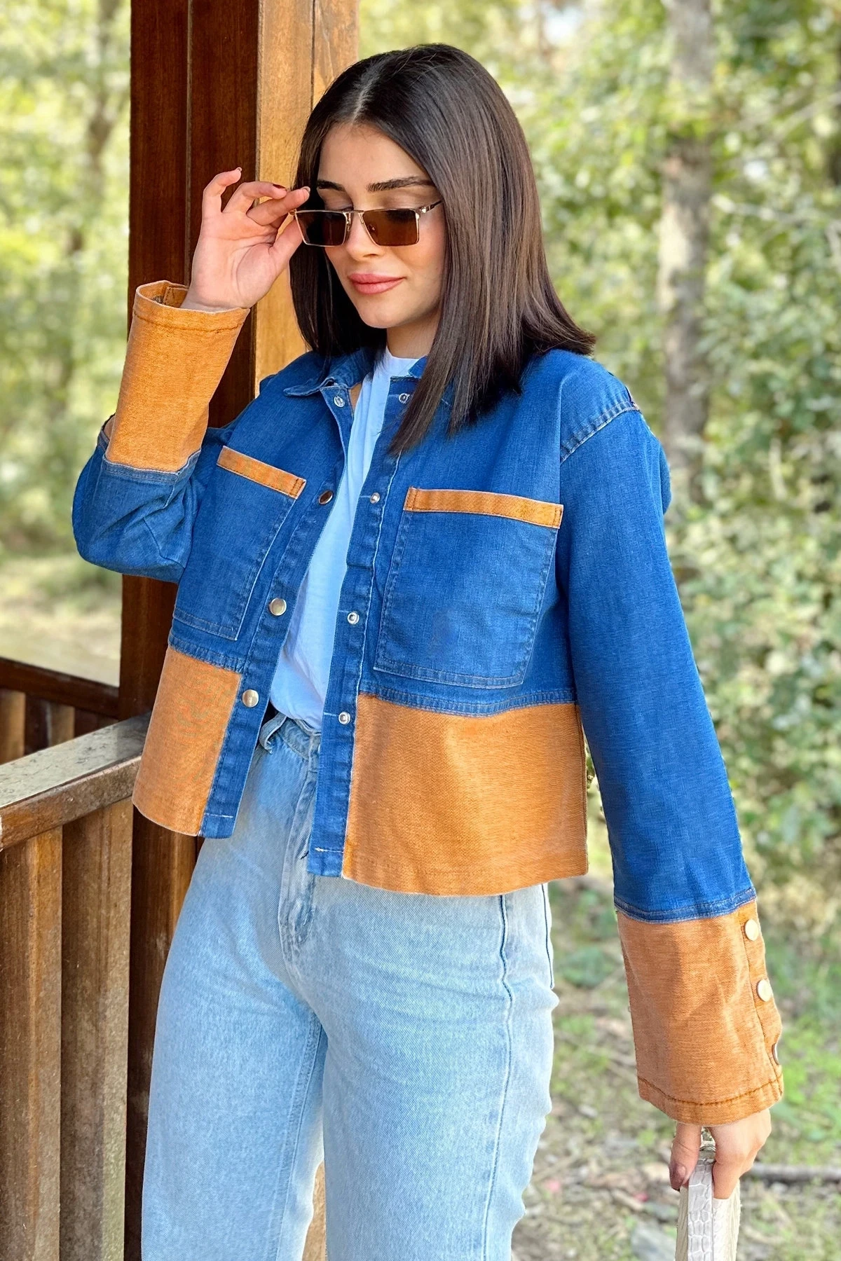 Renk Bloklu Denim Ceket