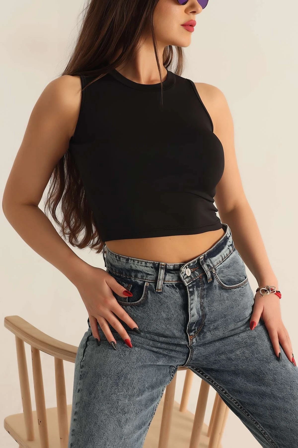 Sandy Kumaş Crop Bluz