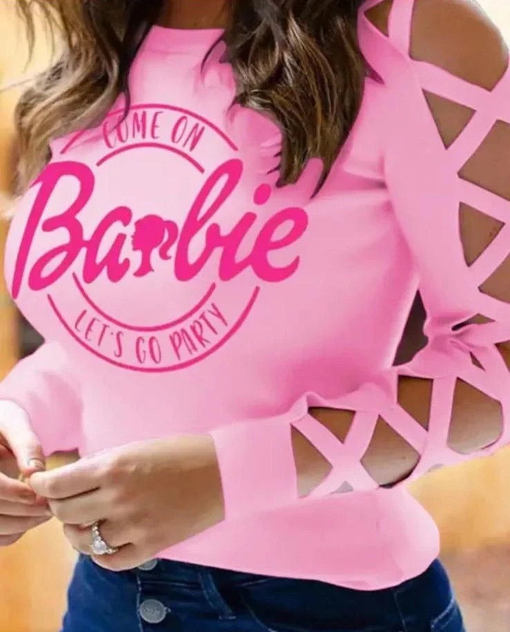 Scuba Dalgıc Kumaş Barbie Baskı Detaylı Bluz
