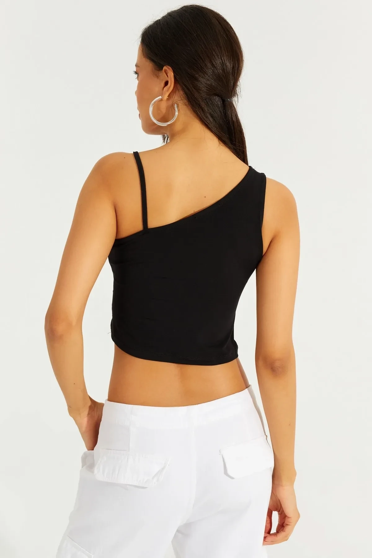 Tek Omuz Crop Bluz