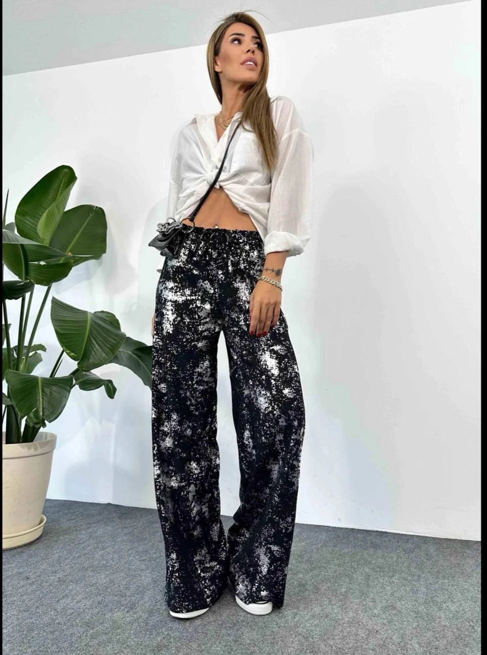 Yaldız Detay Krep Kumaş Salaş Pantalon
