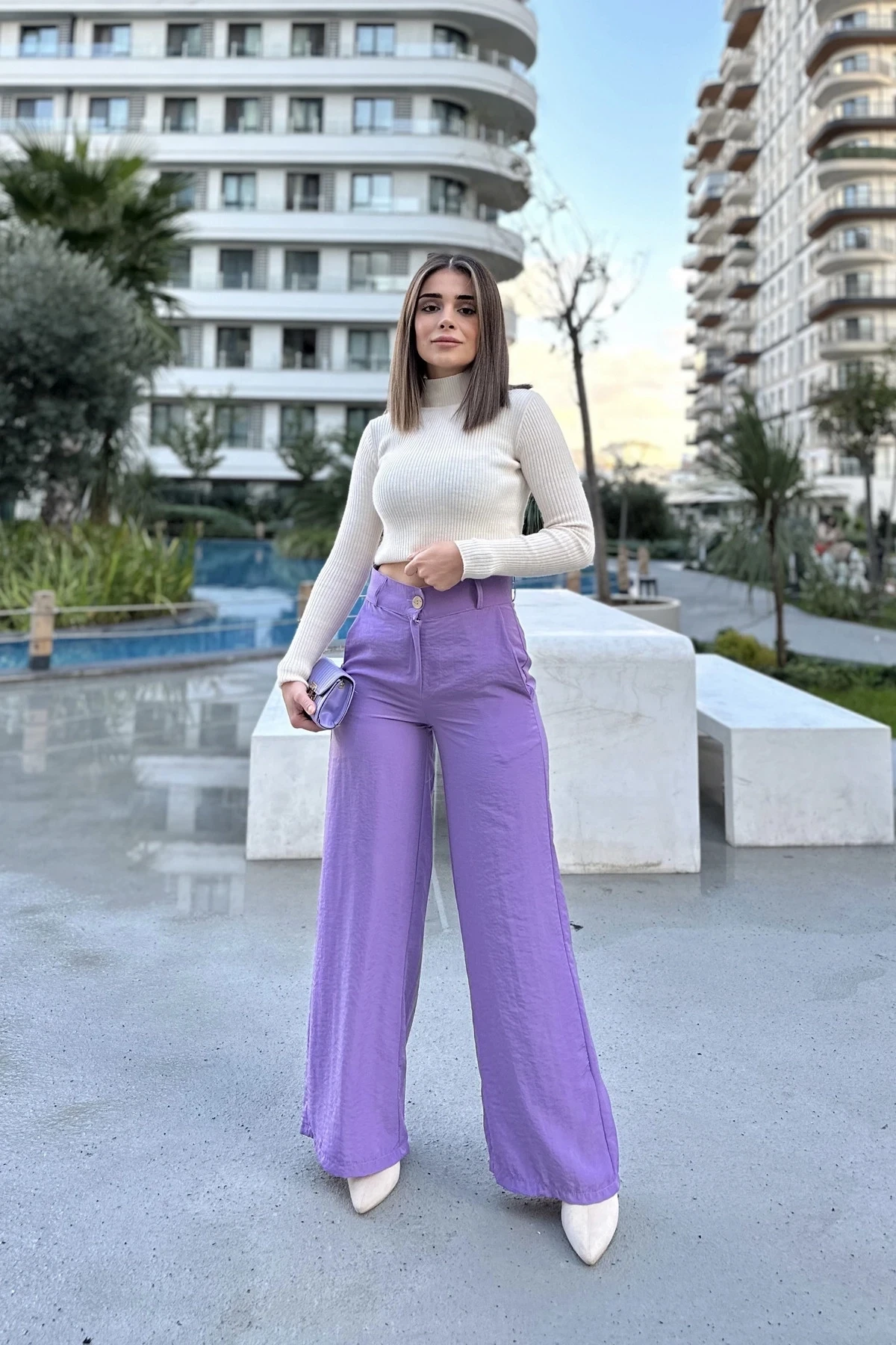 Yüksek Bel Bol Paça Pantalon