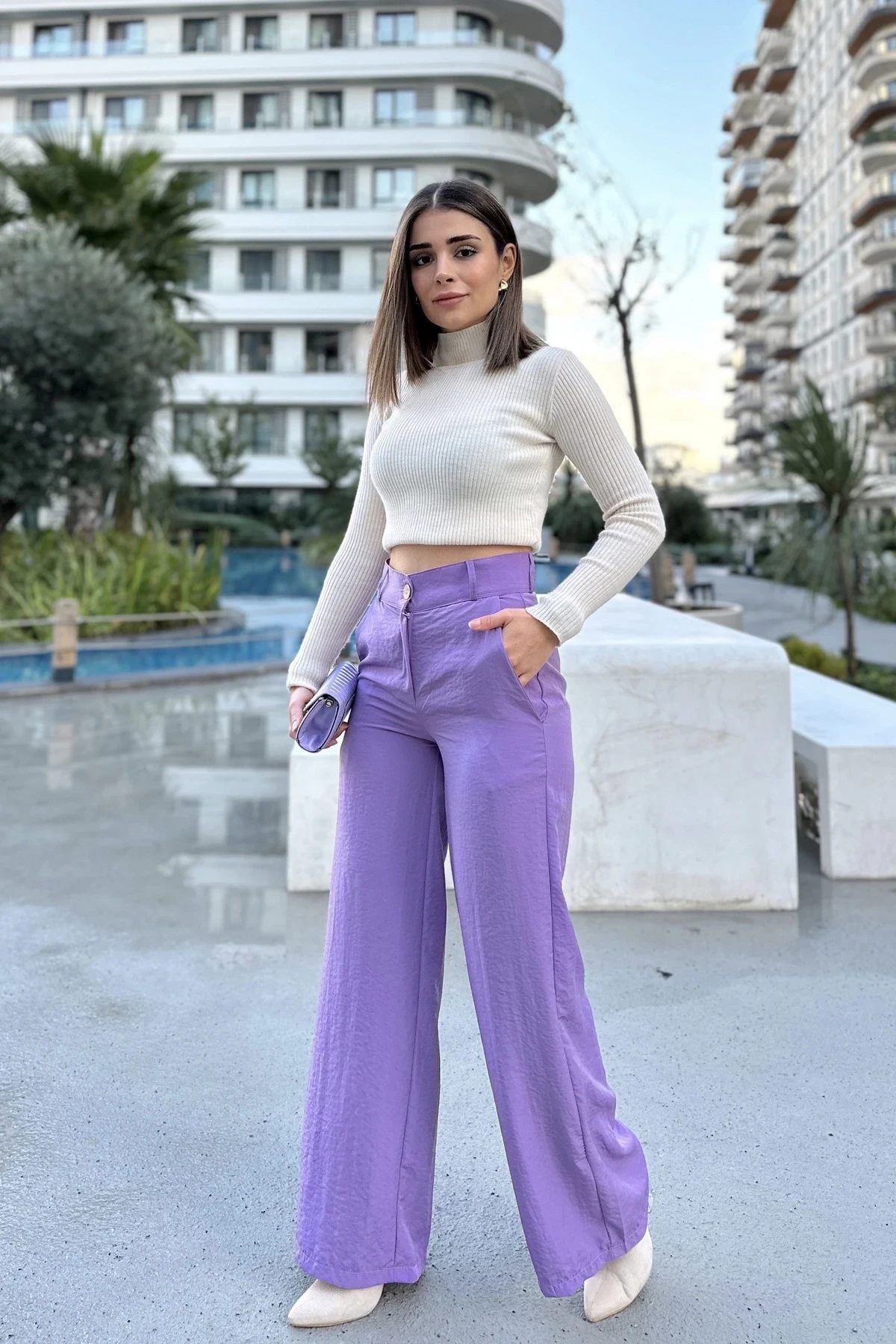 Yüksek Bel Bol Paça Pantalon