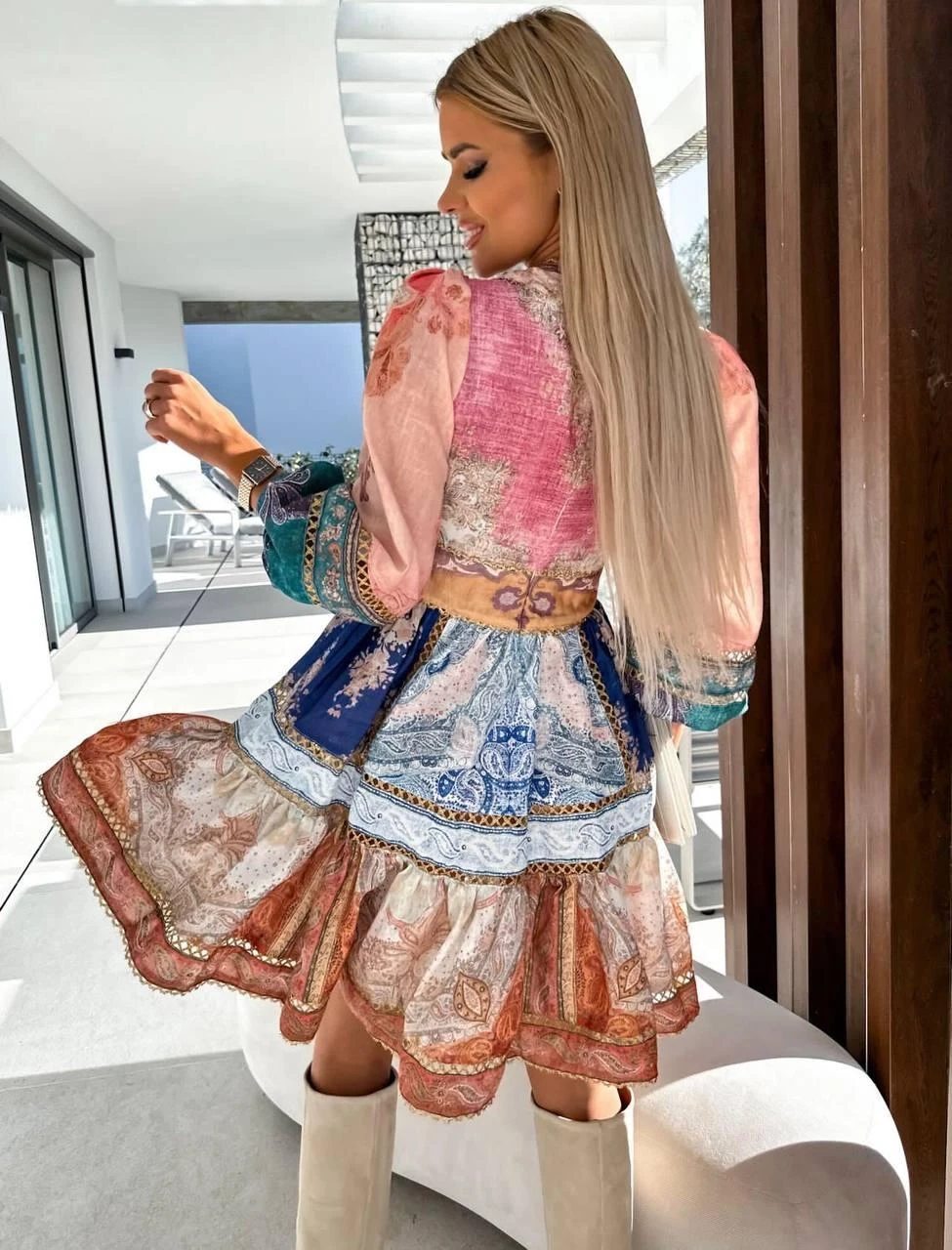 Zmmrman Model Ottoman Kumaş Desenli Elbise