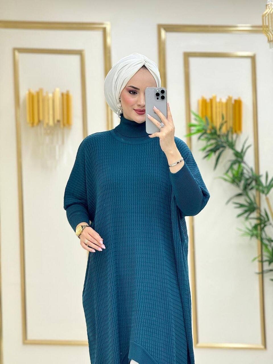 Boğazlı Triko Tunik Turkuaz