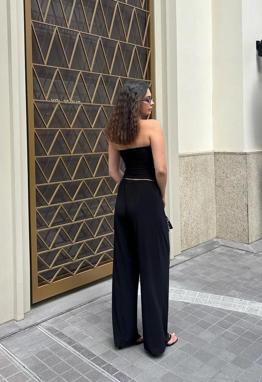 Büzgü Detay Bluz Pantalon Takım