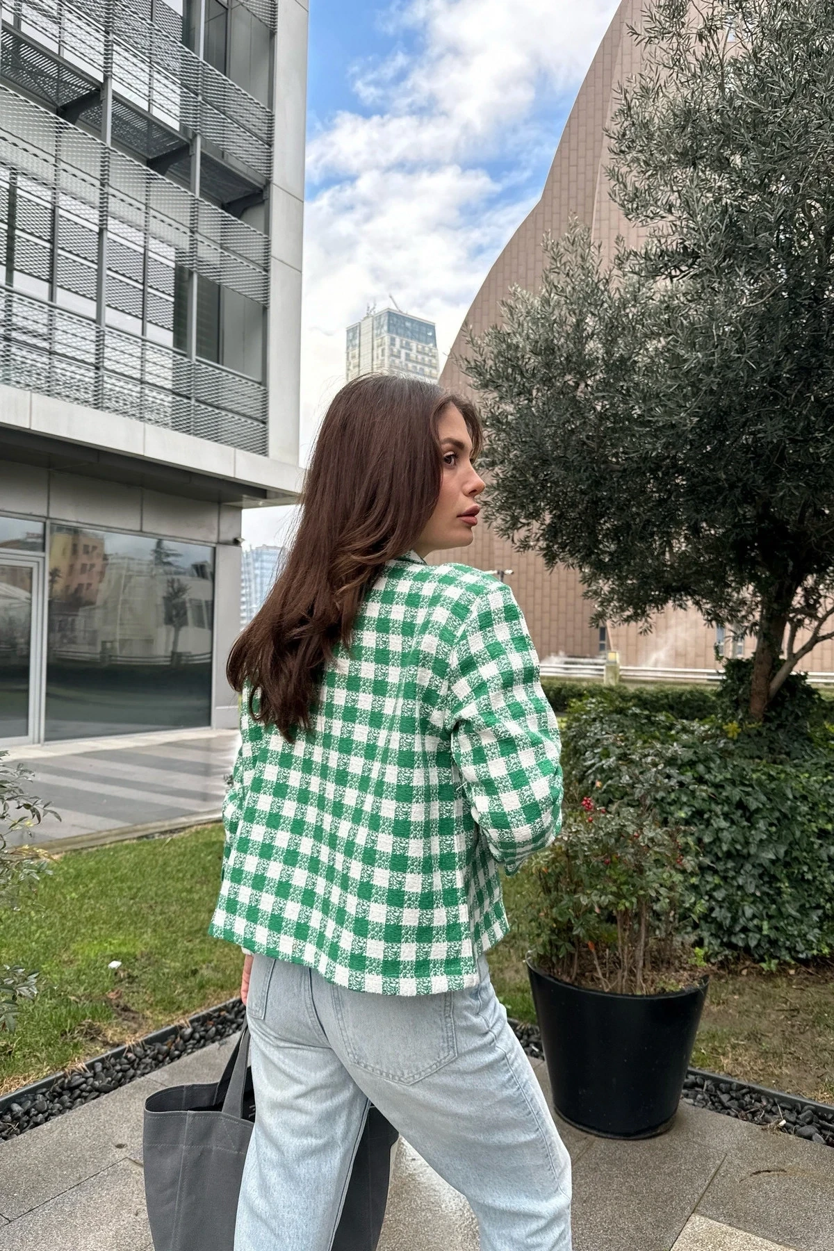 Çift Cep Ekose Desen Ceket