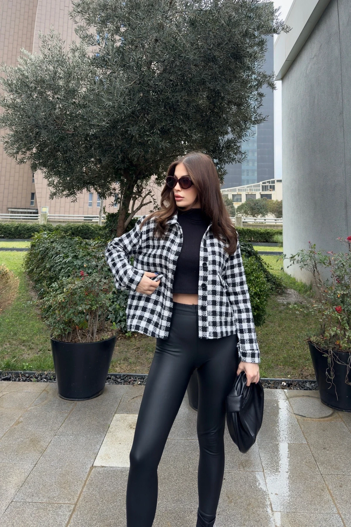 Çift Cep Ekose Desen Ceket