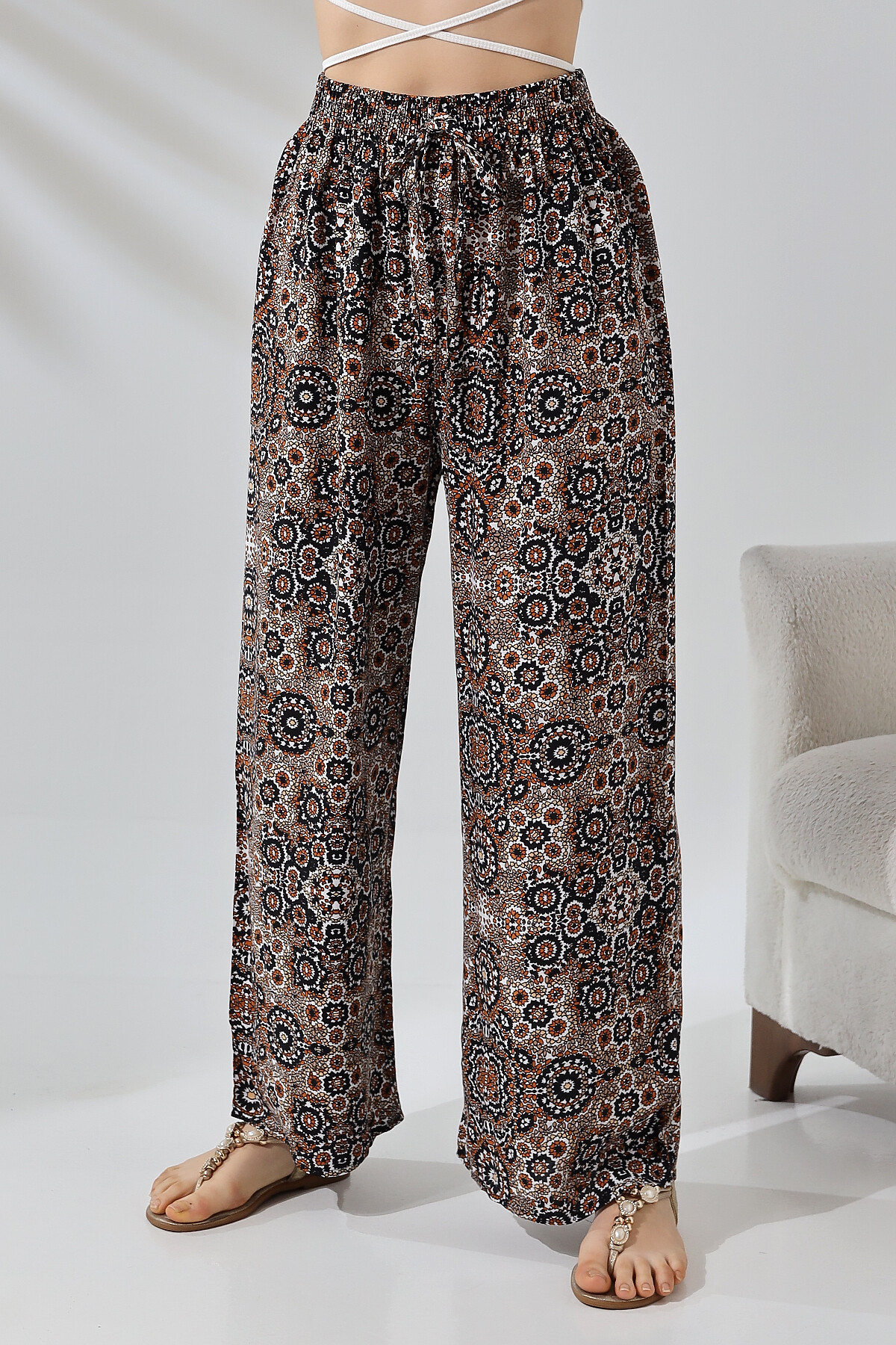 Desenli Bol Paça Pantolon
