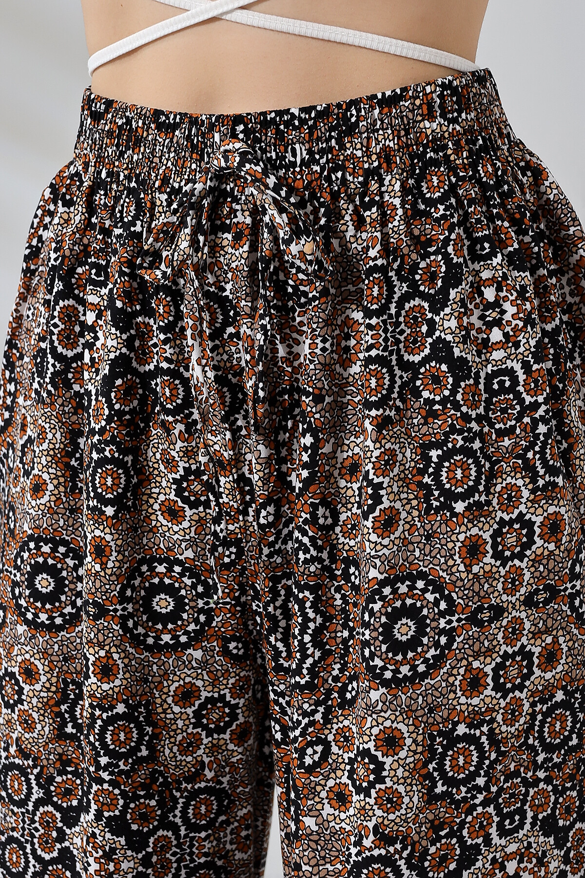 Desenli Bol Paça Pantolon