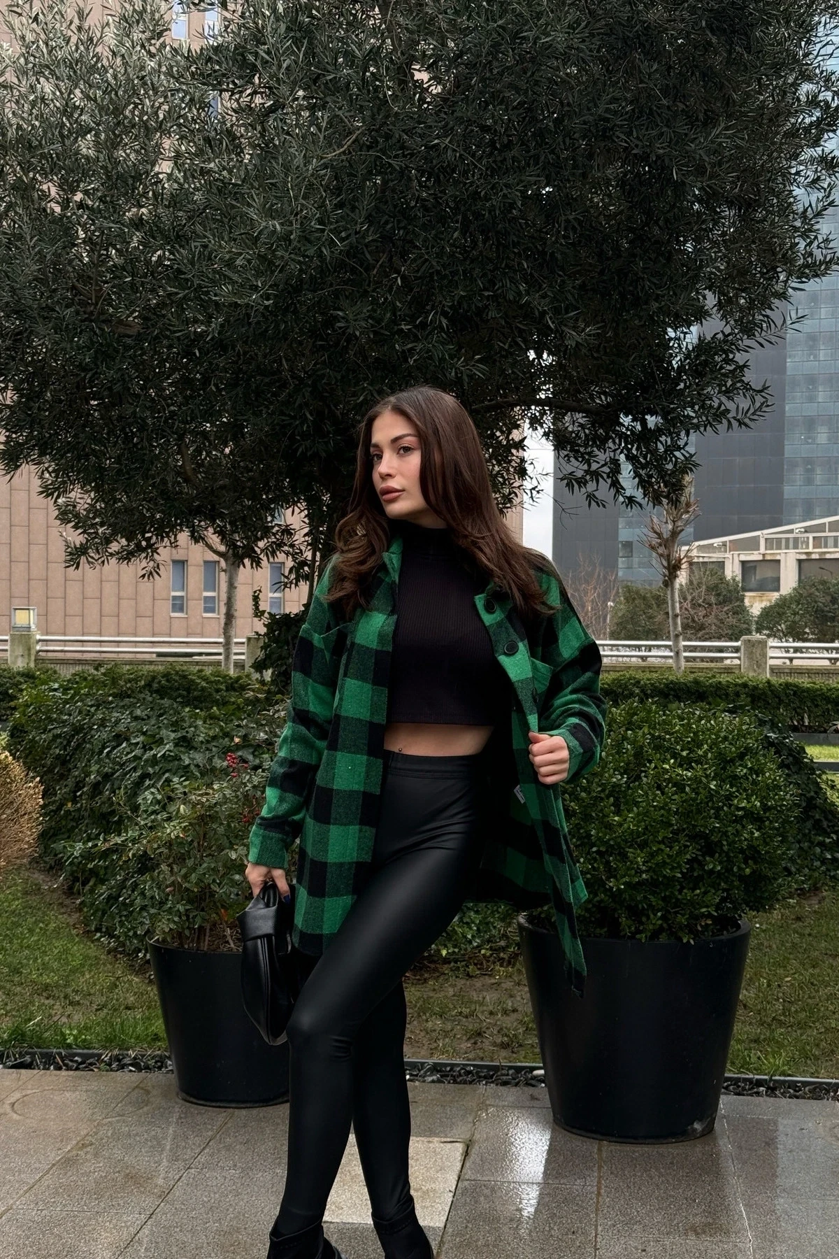 Ekose Desen Çift Cep Kaşe Gömlek