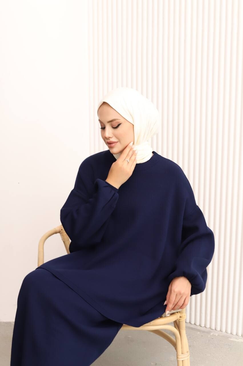 Tunik ve Etek İkili Triko Takım Lacivert