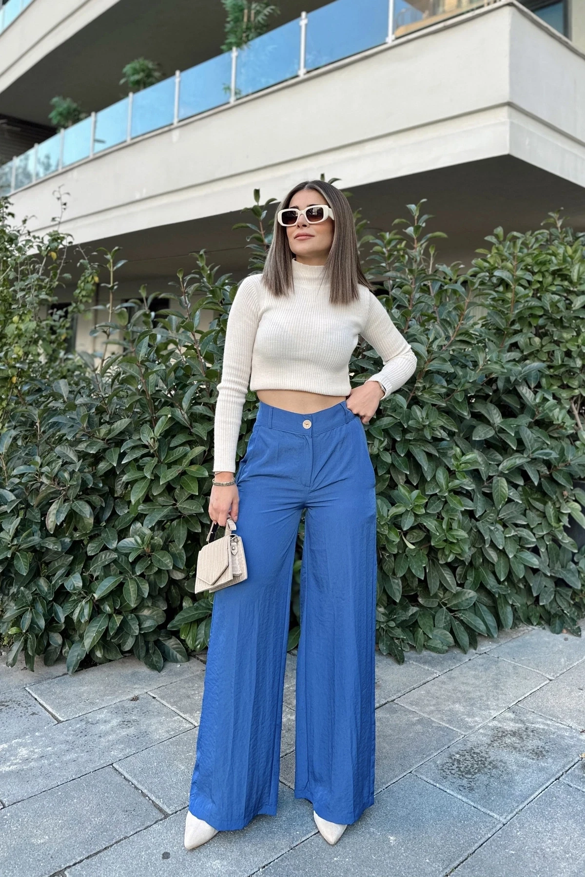 Yüksek Bel Bol Paça Pantalon
