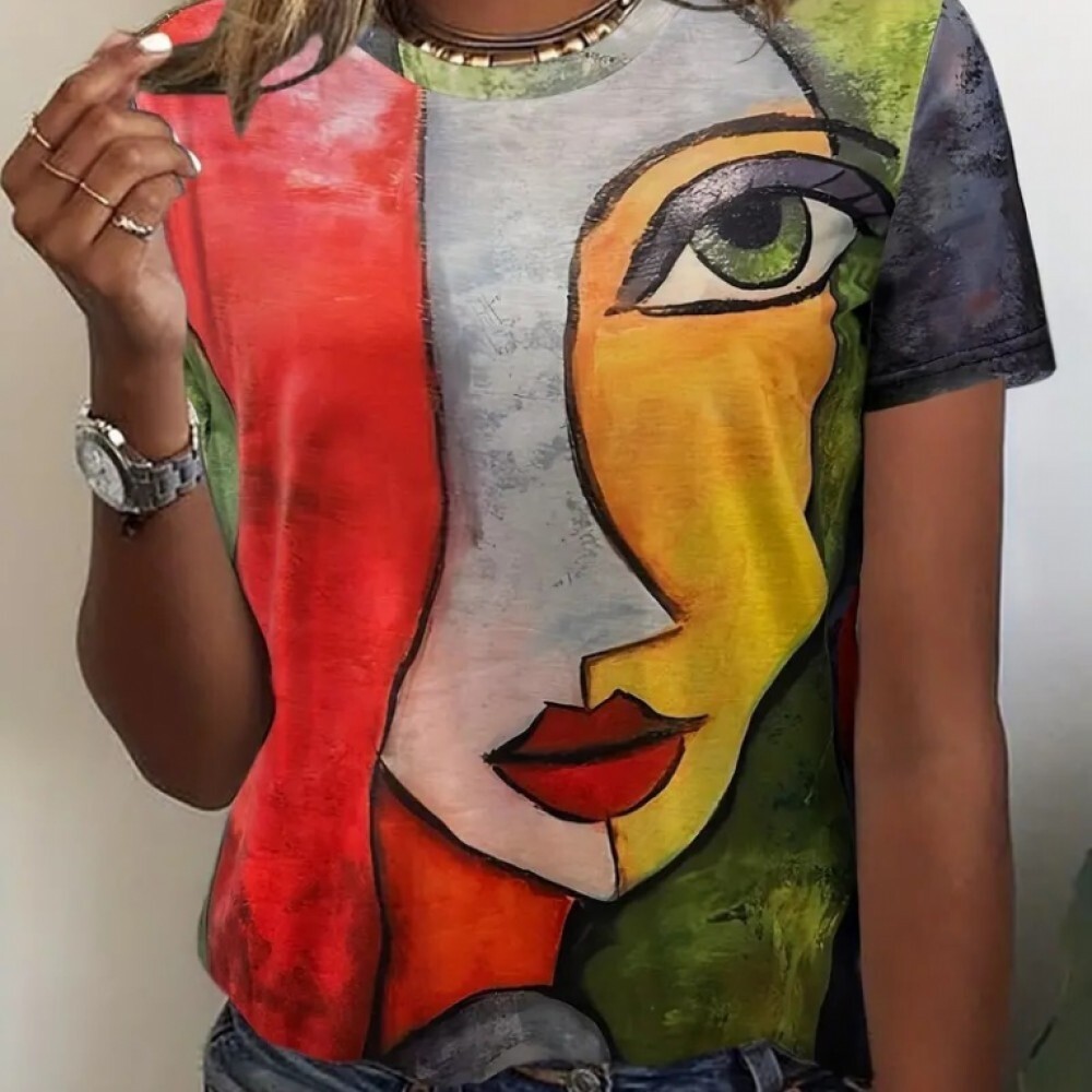 Yüz Baskılı Kısa Kol T-Shirt