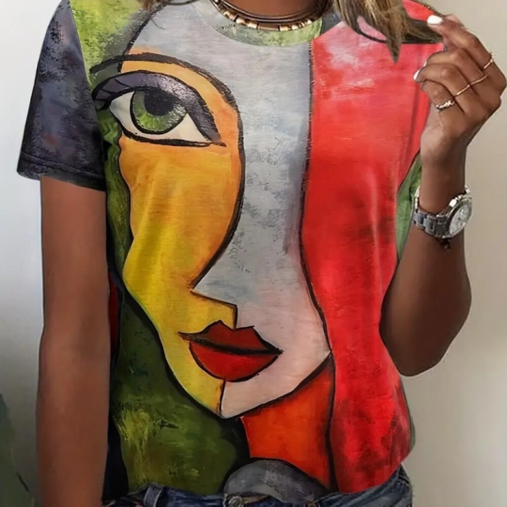 Yüz Baskılı Kısa Kol T-Shirt