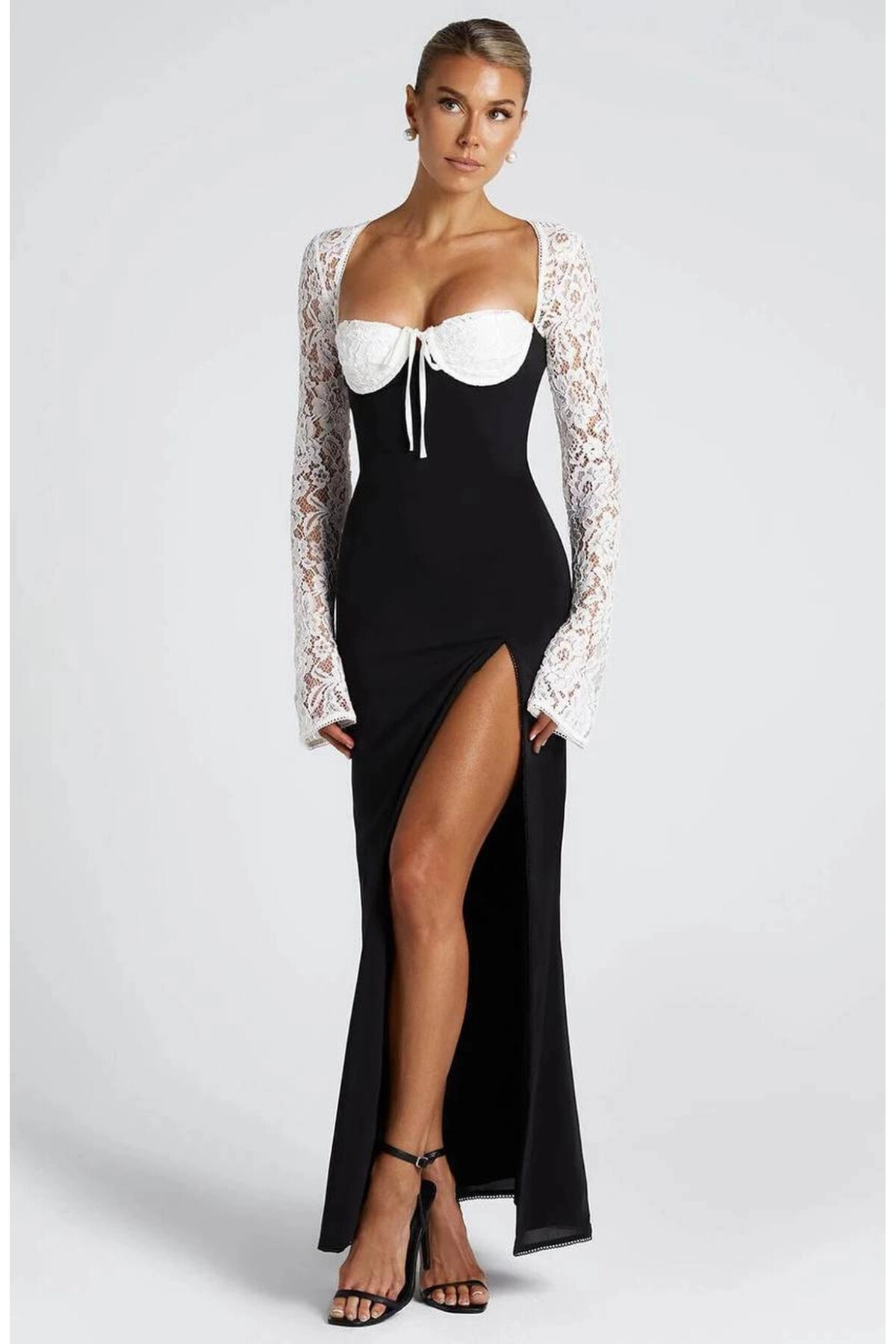 İthal Modal Dantel Detay Gloplu Maxi Elbise