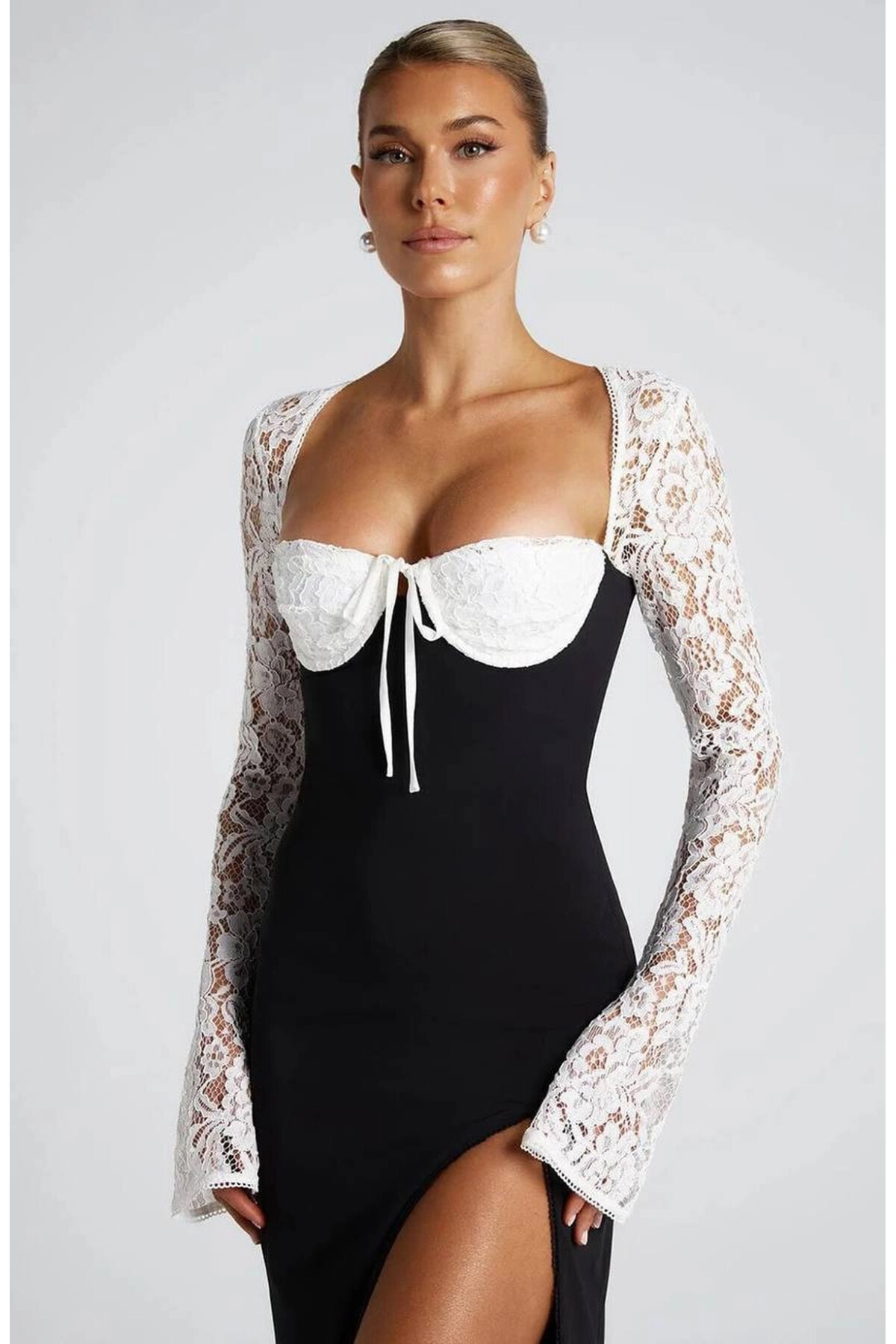 İthal Modal Dantel Detay Gloplu Maxi Elbise