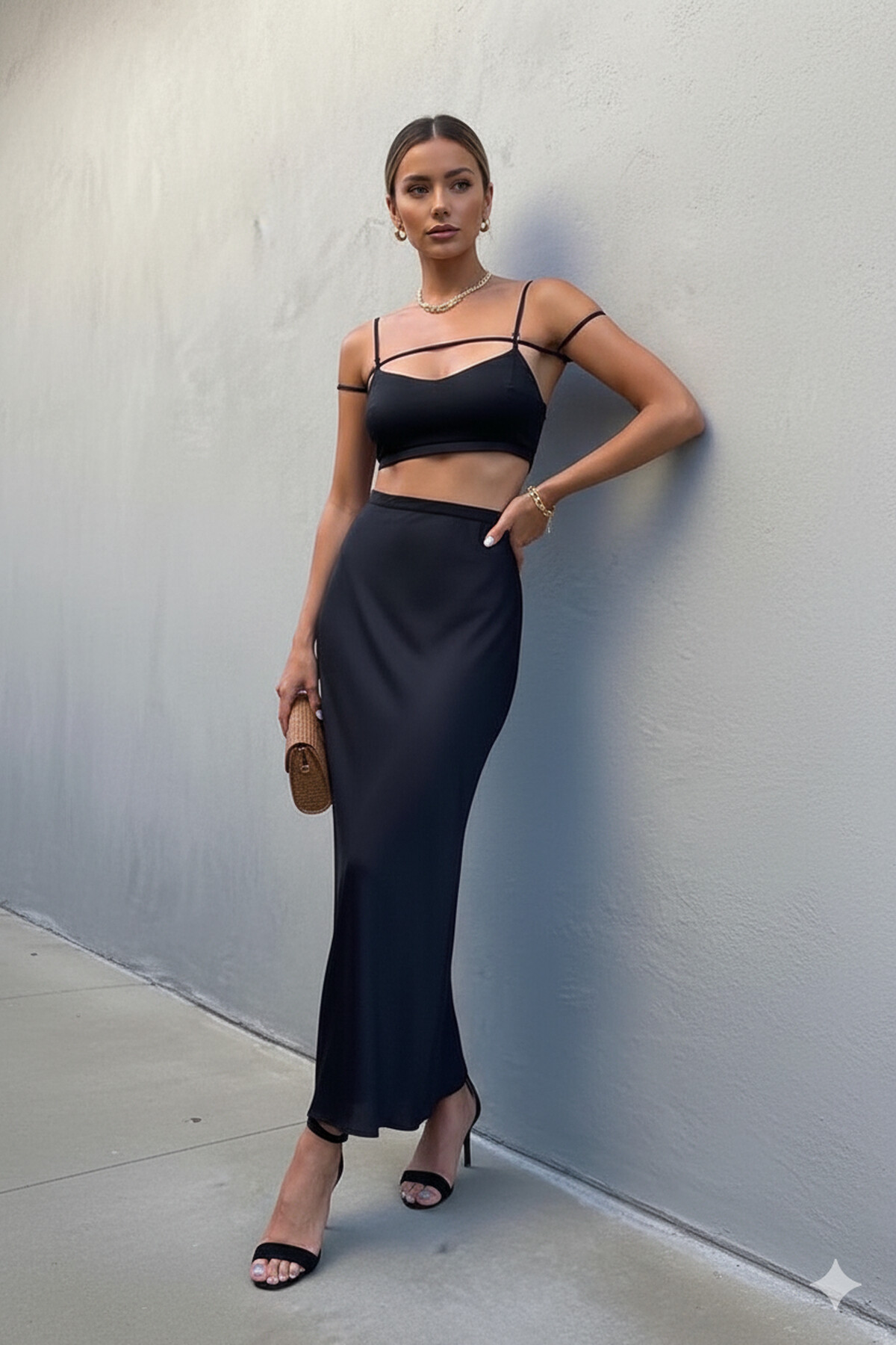 İthal Pera Keten Kumaş Büstiyer Etek Takım Siyah