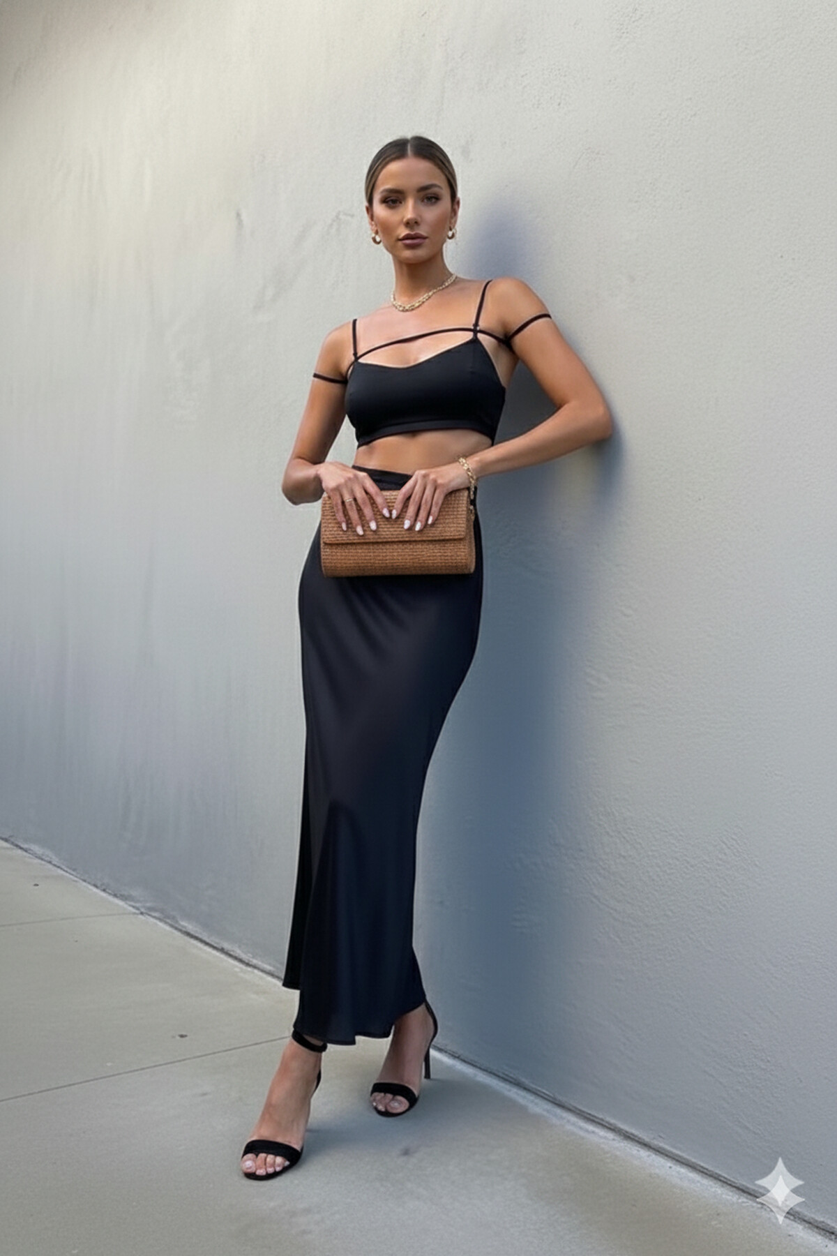 İthal Pera Keten Kumaş Büstiyer Etek Takım Siyah