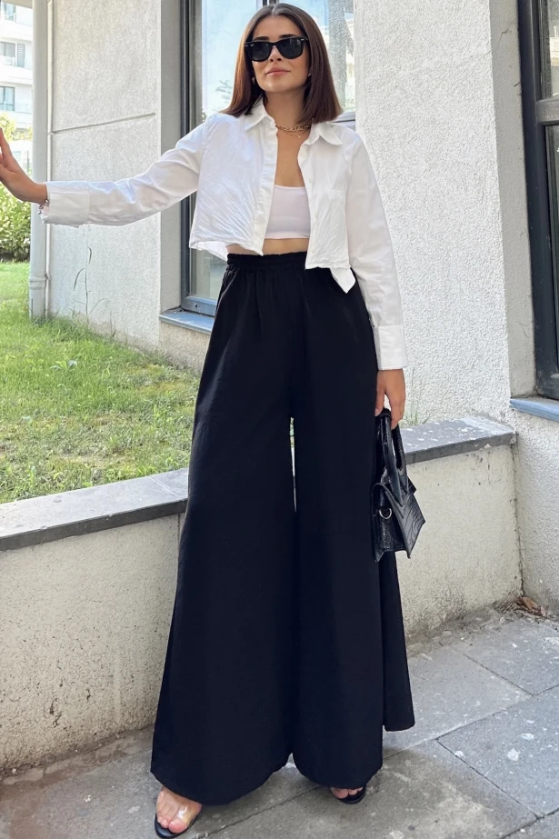 Beli Lastikli İspanyol Bol Paça Pantolon