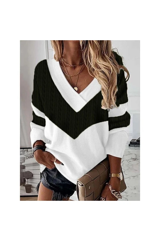 Zincir Desenli Siyah Bluz