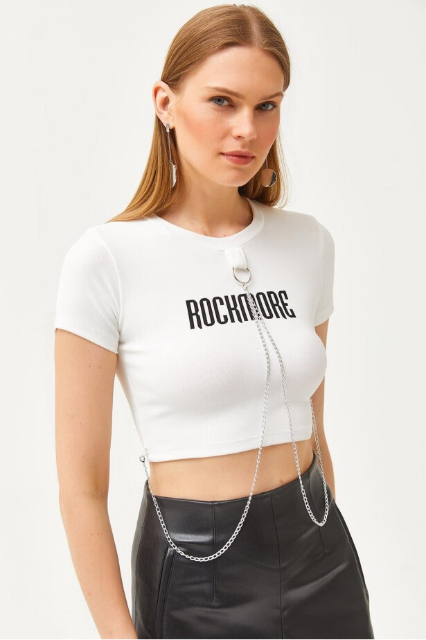 Aksesuarlı Ottoman Crop Bluz