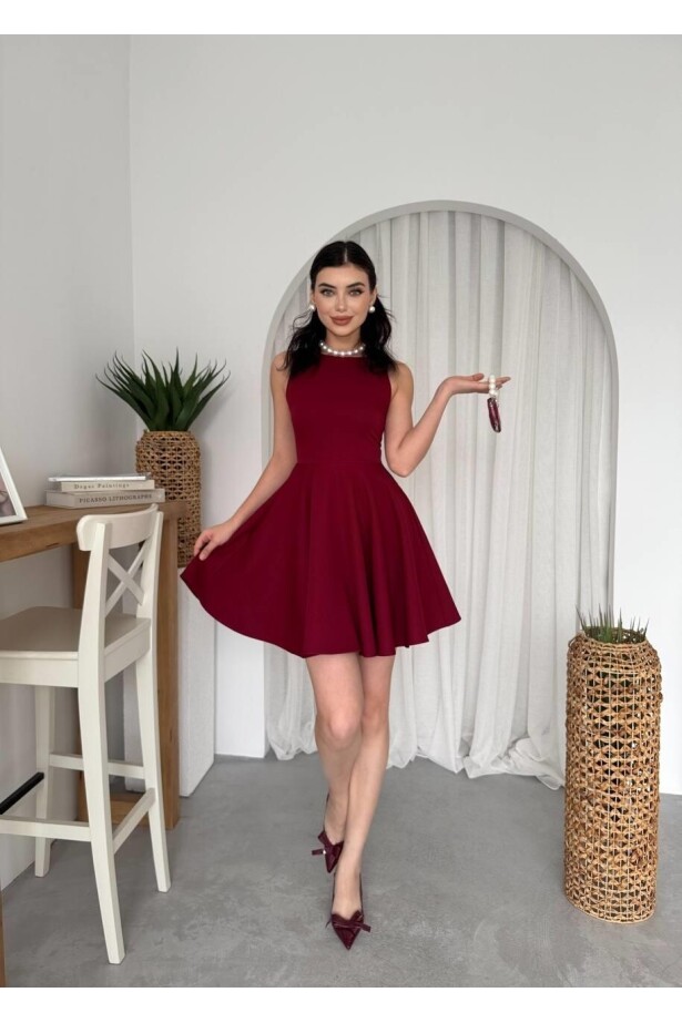 Cep Detaylı Elbise Bordo