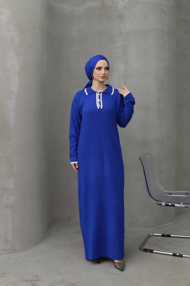 Düğme Detay Triko Elbise