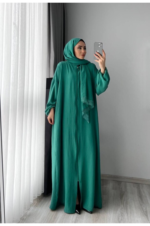 Fermuar Kapamalı Namaz Elbisesi Yeşil
