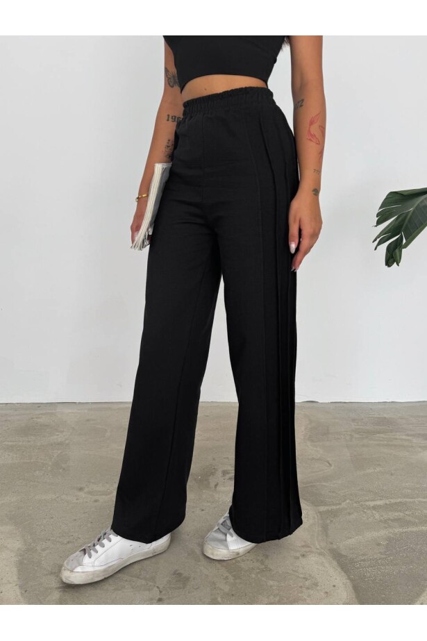 İki İplik Şerit Detay Eşofman Altı Siyah