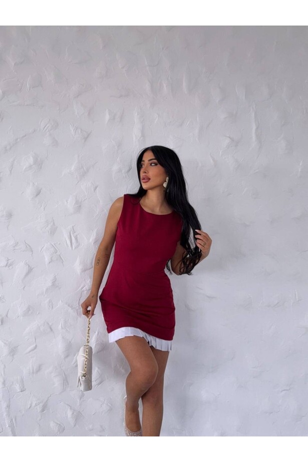 İthal Dabıl Kumaş Pileli Elbise