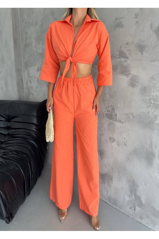 İthal Keten Pantalon Gömlek Bluz