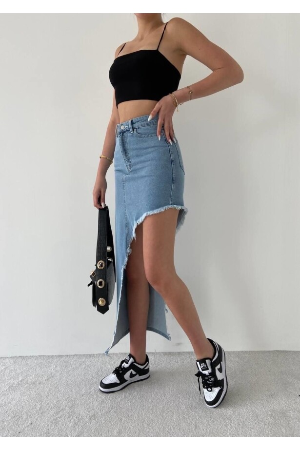 Tasarım Kot Etek Açık Mavi