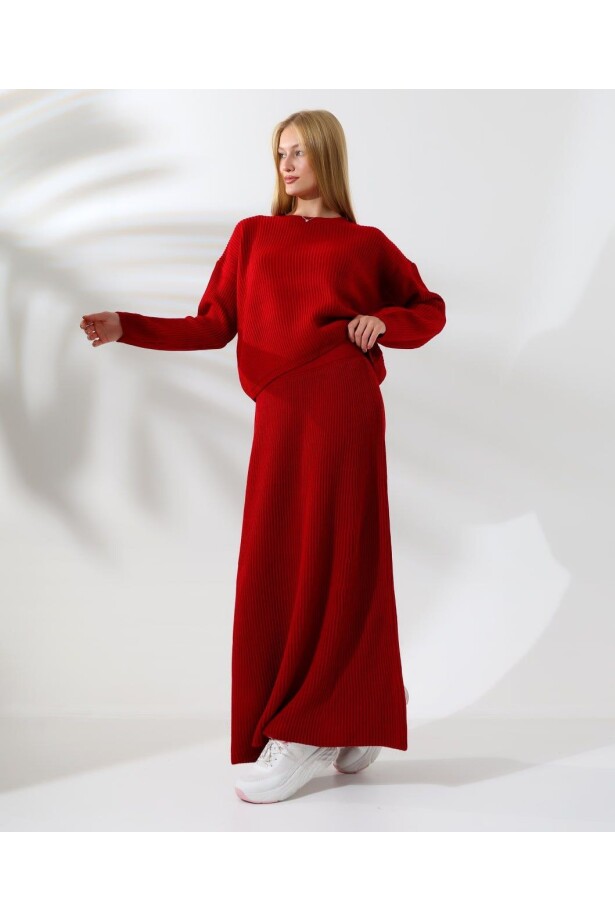 Triko Bluz ve Etek Spor Takım Kırmızı